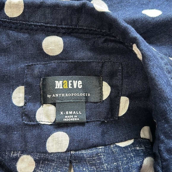 Anthropologie Maeve Polka Dot Printed Buttondown Surf Shirt Navy White Sz XS - Picture 9 of 13